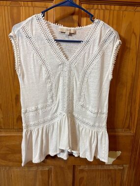 LOFT White Sleeveless Crochet-Trim Peplum Tunic